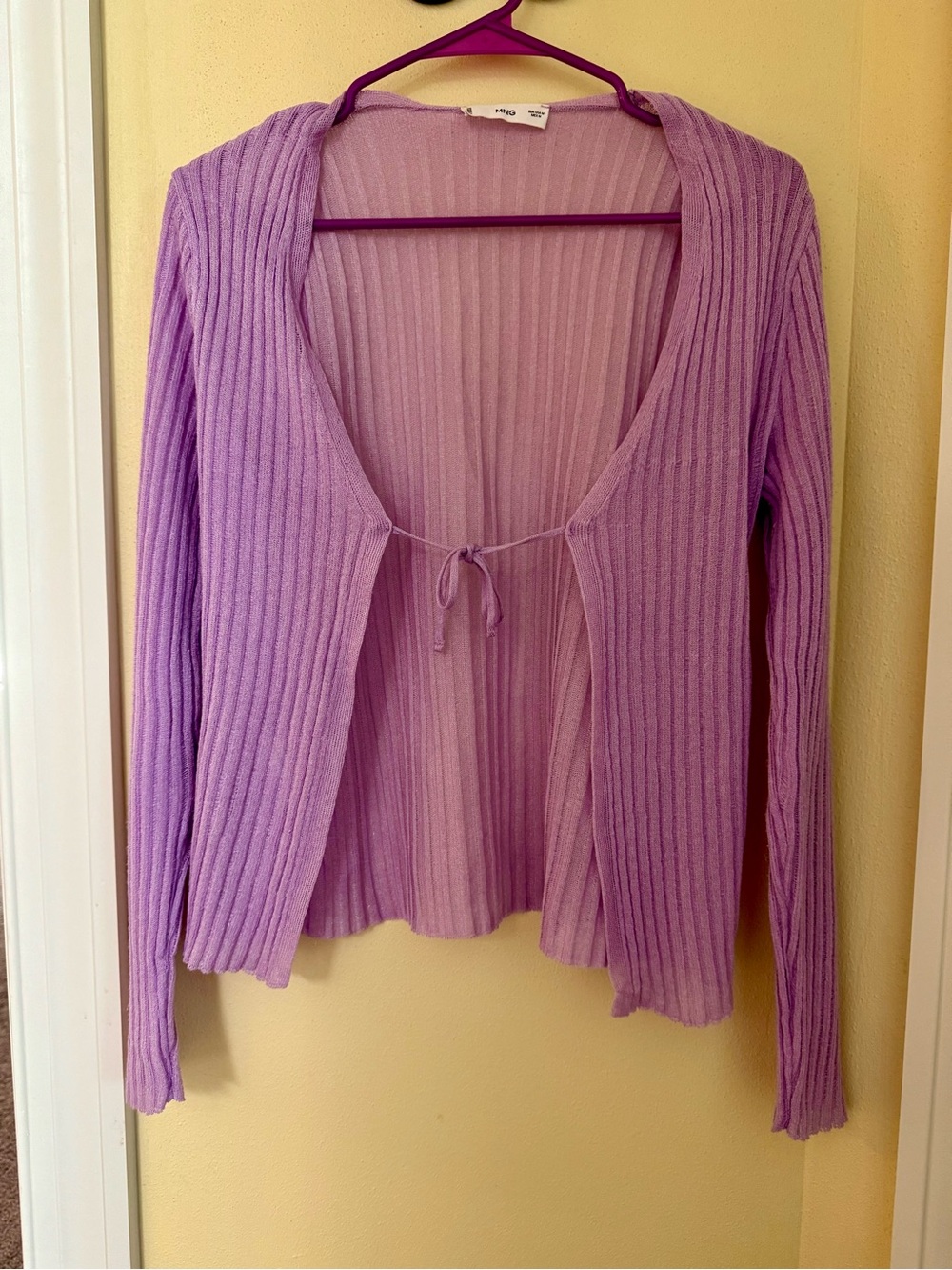 Mango Lilic Purple Knit Tue-Front Cardigan Long Sleeve Sweater - Picture 2 of 9